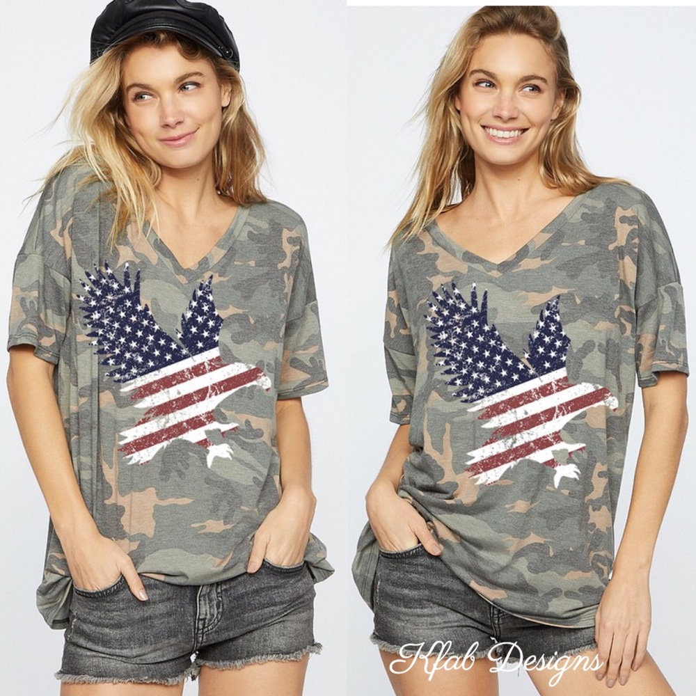 ❤️LAST 1! SALE! V Neck Camo Graphic Print Top! - Picture 5 of 12